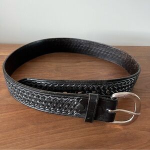 Bianchi Tooled Black Belt • Size 34 • Brass Buckle